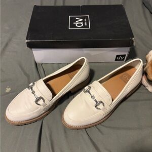 DV by Dolce Vita Off-White Leather Loafers with Silver Bit